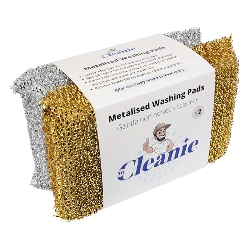 Mr Cleanie Lot de 2 éponges à récurer métallisées anti-rayures pour cuisine et salle de bain