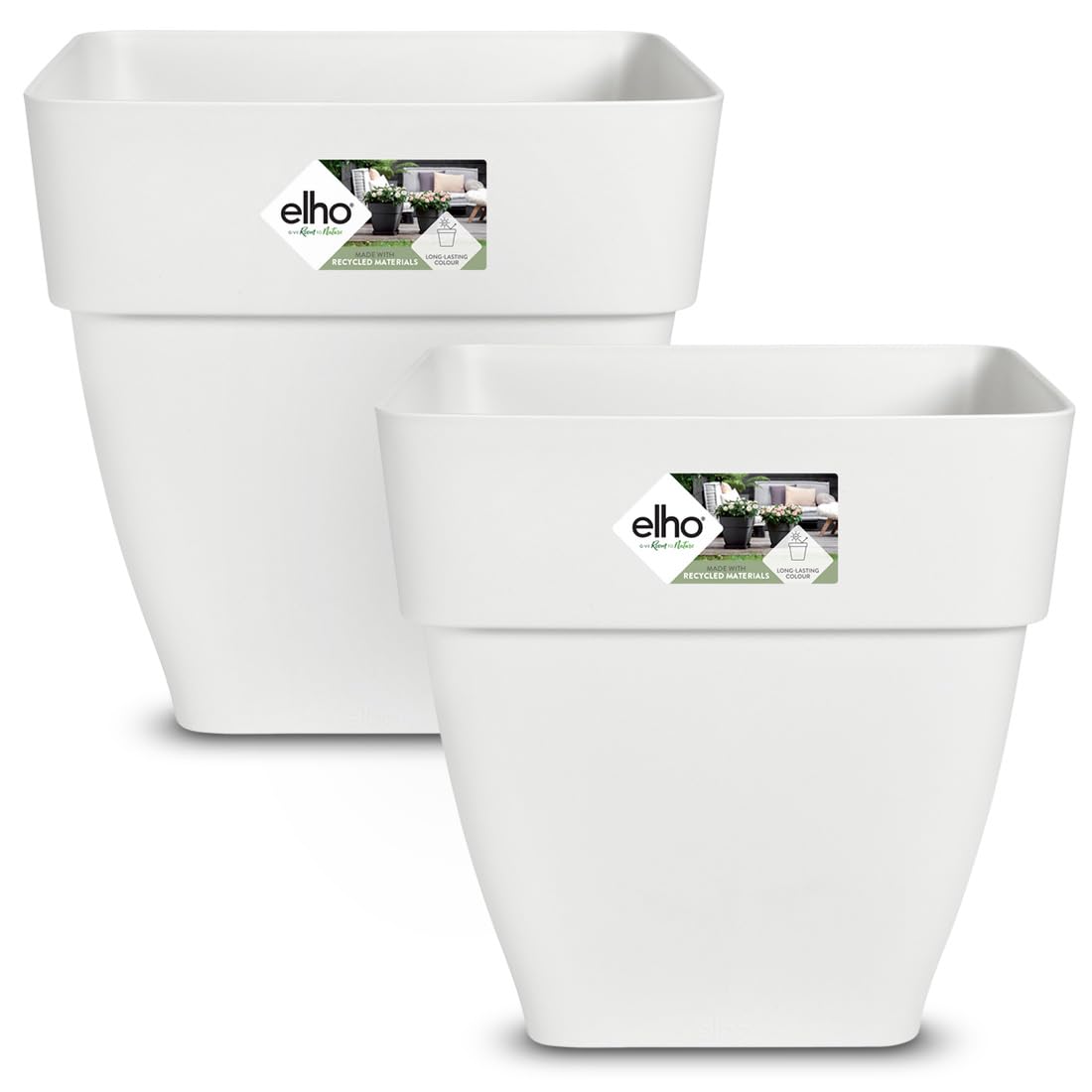 Gardebruk® 2x Vibia Campana Square Flower Pots | Sustainable Recycled Plastic | Planter Box Plant Pot | Frostproof | Suitable for Indoor or Outdoor Use | 29x30cm | White