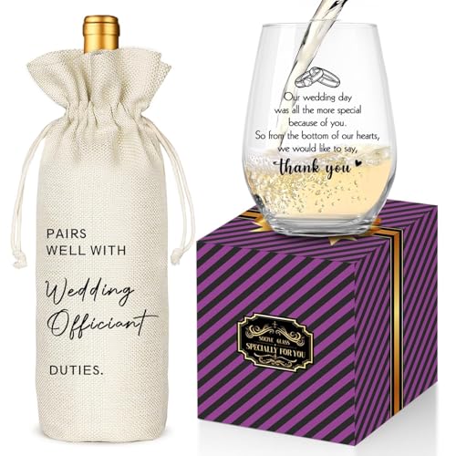 Wedding Officiant Gifts Wine BagBest Officiant Ever Gifts from CoupleBride Groom Thank You Wedding GiftsFunny Wine Glass and Wine Bag SetPairs Well With Officiant Wedding Officiant Beige