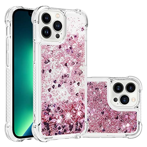 Compatible avec iPhone 13 Pro Max Custodia Cases Brillantini Liquido Glitter Floating Trasparente Antiurto Protettivo Phone Cover per 13 Pro Max Love Rose Gold YBWTLS. silicone tpu