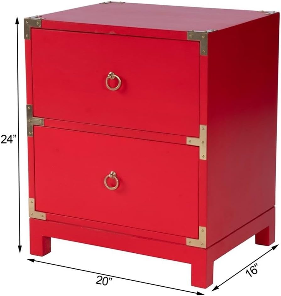 Pemberly Row Set of 2 Contemporary 2-Drawer Accent Chests in Red