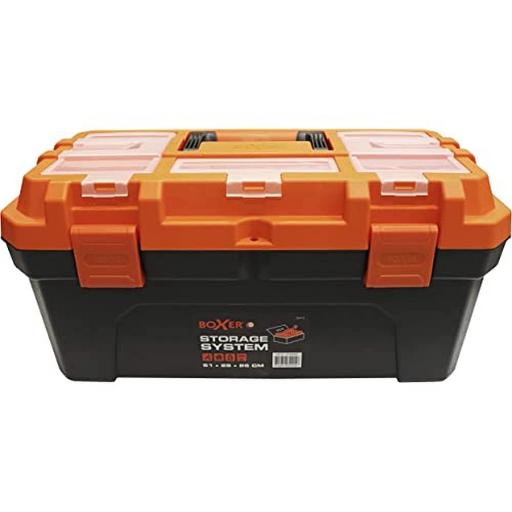 Boxer® 20" Toolbox – 50.7×25.4×25.9 cm – Lid Organiser & Removable Tray – Heavy-Duty Plastic – Black/Orange – Professional Tool Storage Box