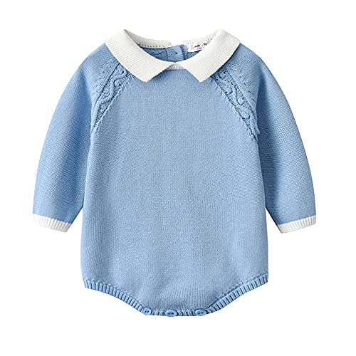 Auro Mesa Infant Baby Girls Long Sleeve Knit Bodysuits Cotton Onesies Romper Baby Winter Clothes (18-24Months, Blue)