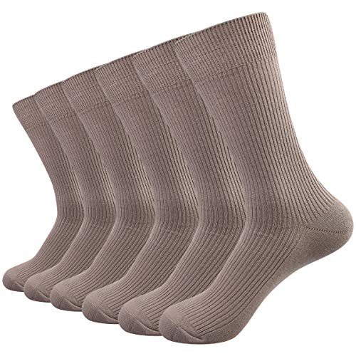 Mens Dress Socks Cotton Solid Premium Socks Classic Crew Socks Business Casual Socks Pack 6 Brown