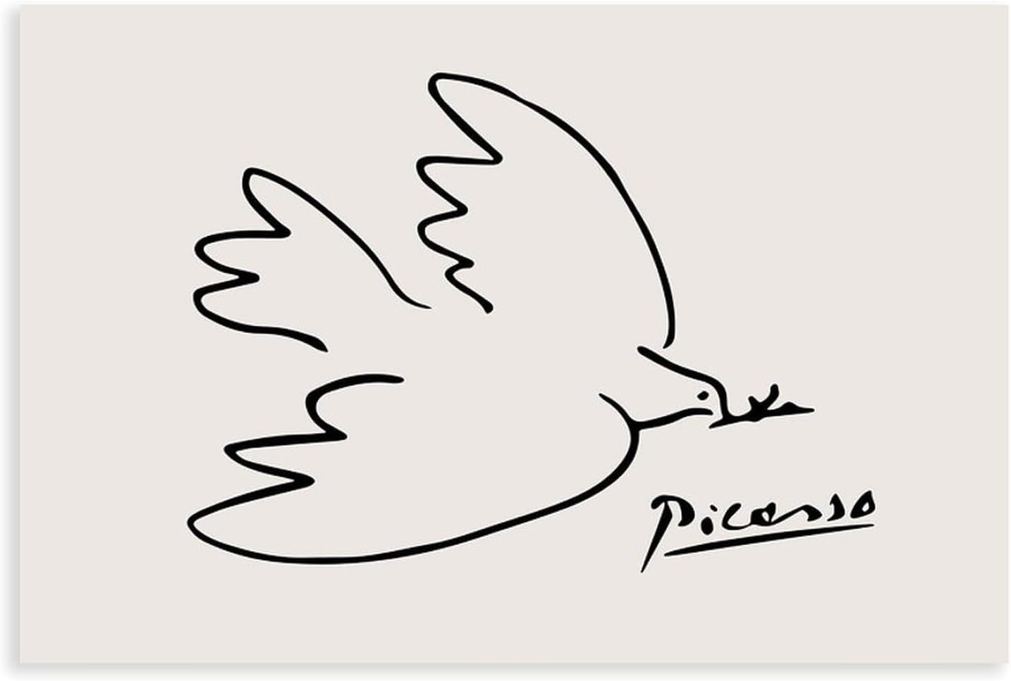 ZZYGGN GMGSW Pablo Picasso Prints Dove of Peace Line Canvas Painting Pablo Picasso Poster Modern Wall Art Abstract Picture for Home Decor 40x55cm Frameless
