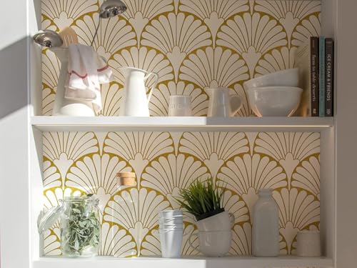 Image of Veki Luxury Floral & Botanical Geometric Wallpaper Mural - Waterproof, Moisture-Proof, Self-Adhesive PVC Wall Sticker for Home & Hotel Decoration (45cm x 300cm) (White Gold)