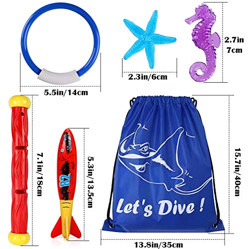 Underwater Swimming Diving Pool Toy Rings 4 pcs, Diving Sticks 5 pcs and Torpedo Bandits 4 pcs Sets Under Water Games Training Gift for Boys Girls - Thumbnail 5