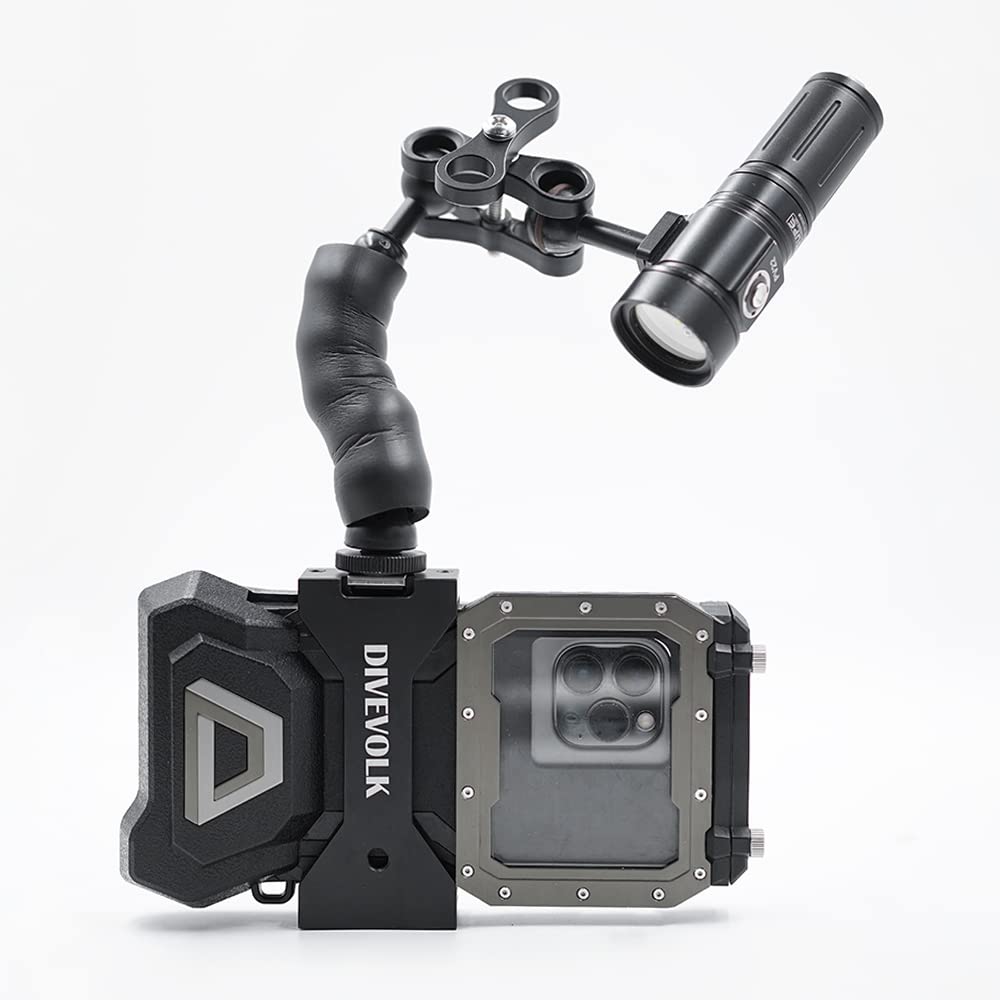 DIVEVOLK Flexibler Arm für SEATOUCH 4 MAX Unterwassergehäuse - Schwarz - Universalmount - Kaltsohlenverbinder - 18 cm - Aluminium-Kugelkopf