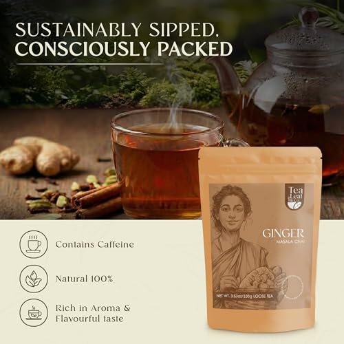 Image of Ginger Masala Chai Black Tea Loose Leaf 100gm /3.5oz, Makes Upto 50 Servings | Pure & Natural Ingredients, Aromatic Blend, Antioxidant Rich, Refreshing Taste, Easy Brew, Ideal for Anytime of the Day