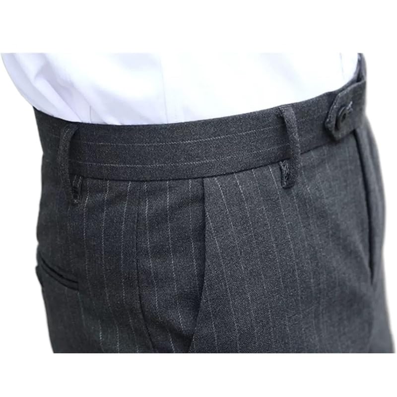 Men's Formal Striped Dress Pants Wrinkle Free Slim Fit Business Flat Front Chino Suit Trousers4