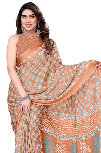 Image of MIRCHI FASHION Saree for Woman | Chiffon Block Printed Lightweight Daily Wear Sarees with Blouse