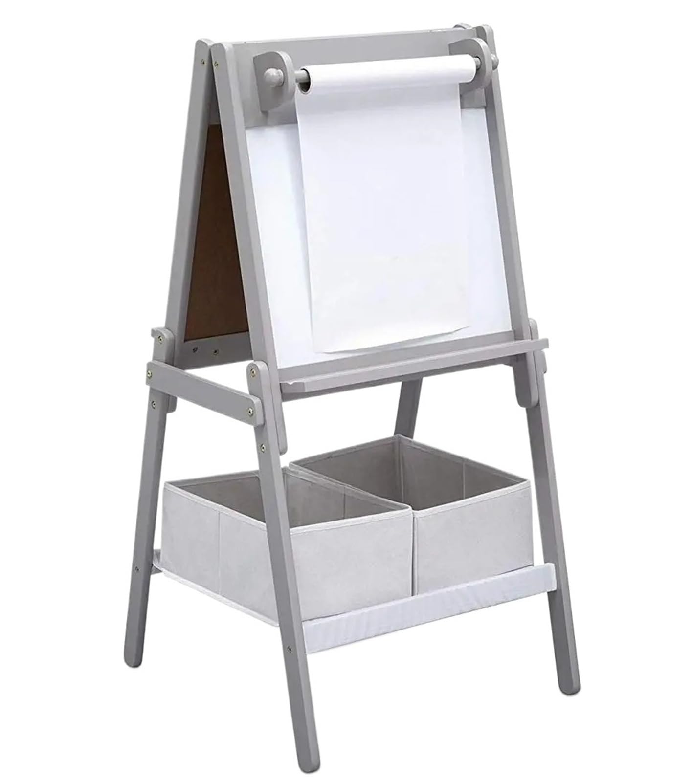 Doppelseitige Kunststaffelei mit Kreidetafel und Whiteboard – Aufbewahrungsbehälter und Papierrolle