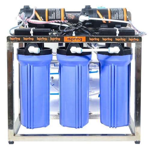 Image of iSpring 25 LPH commercial RO + UV water purifier Plant 25 Liter Per Hour With Double purification Blue Stainless steel Full Automatic with TDS Adjuster