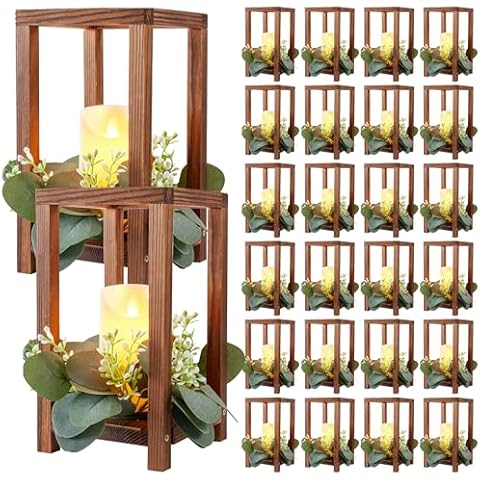 Neoflavie 24 Set Wooden Wedding Lantern Centerpiece, Lantern Candle Holder for Farmhouse Candle Lantern for Table Fireplace, Perfect for Table Decoration & Country Barn Weddings(No Candles & Flowers) Cover