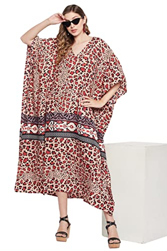 Image of Goood Times Plus Size Kaftan Long Maxi Kimono for Women, 52 inch Length, 3 /4 Sleeves, Caftan Nightgown for Women