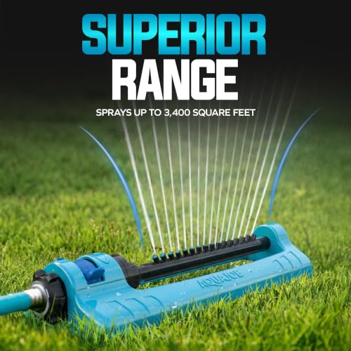 Image of Aqua Joe Oscillating Sprinkler with Adjustable Spray, 16 Clog-Resistant Nozzles, Standard Base w /Metal Ground Spike, 3400 Square Foot Coverage