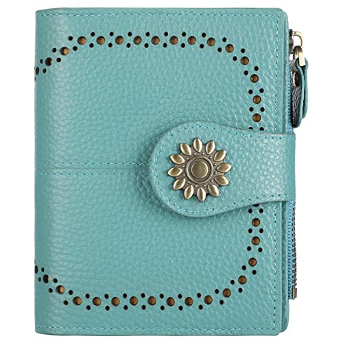 Lavemi Womens Leather Wallet Small Compact RFID Blocking Credit Card Case Purse with Zipper Pocket(Pebbled Light Green)