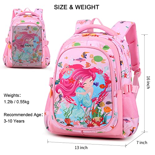 Wisiley Backpack For Girls/Boys, 16 Inch Mermaid Kids Backpack For Elementary Students, Waterproof Preschool School Bag Toddler Backpack With Adjustable Padded Straps #TOP2