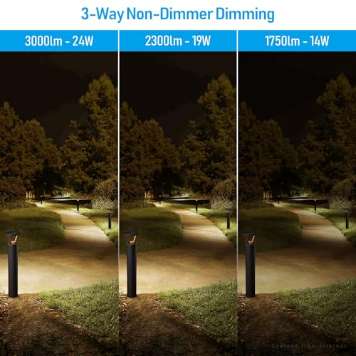 LEONLITE 3CCT LED Bollard Landscape Pathway Light, 42" 14W/19W/24W Adjustable Watts, 120V-277V Commercial Bollard Fixture, 0-10V Dimmable UL Listed Landscape Area Light, Open-Top by LEONLITE - Image 2