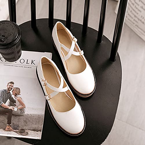 MIOKE Women's Retro Mary Jane Oxford Pumps Round Toe Buckle Cross Strap Comfy Chunky Low Heel Dress Shoes2