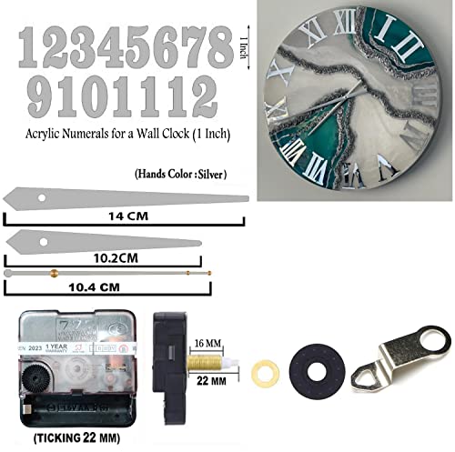 Image of 12 Pcs Arabic Mirrored Acrylic Numerals Movement Machine 22mm for Wood Resin Marble Clock Fancy Needles Pack 2 (Silver D0)