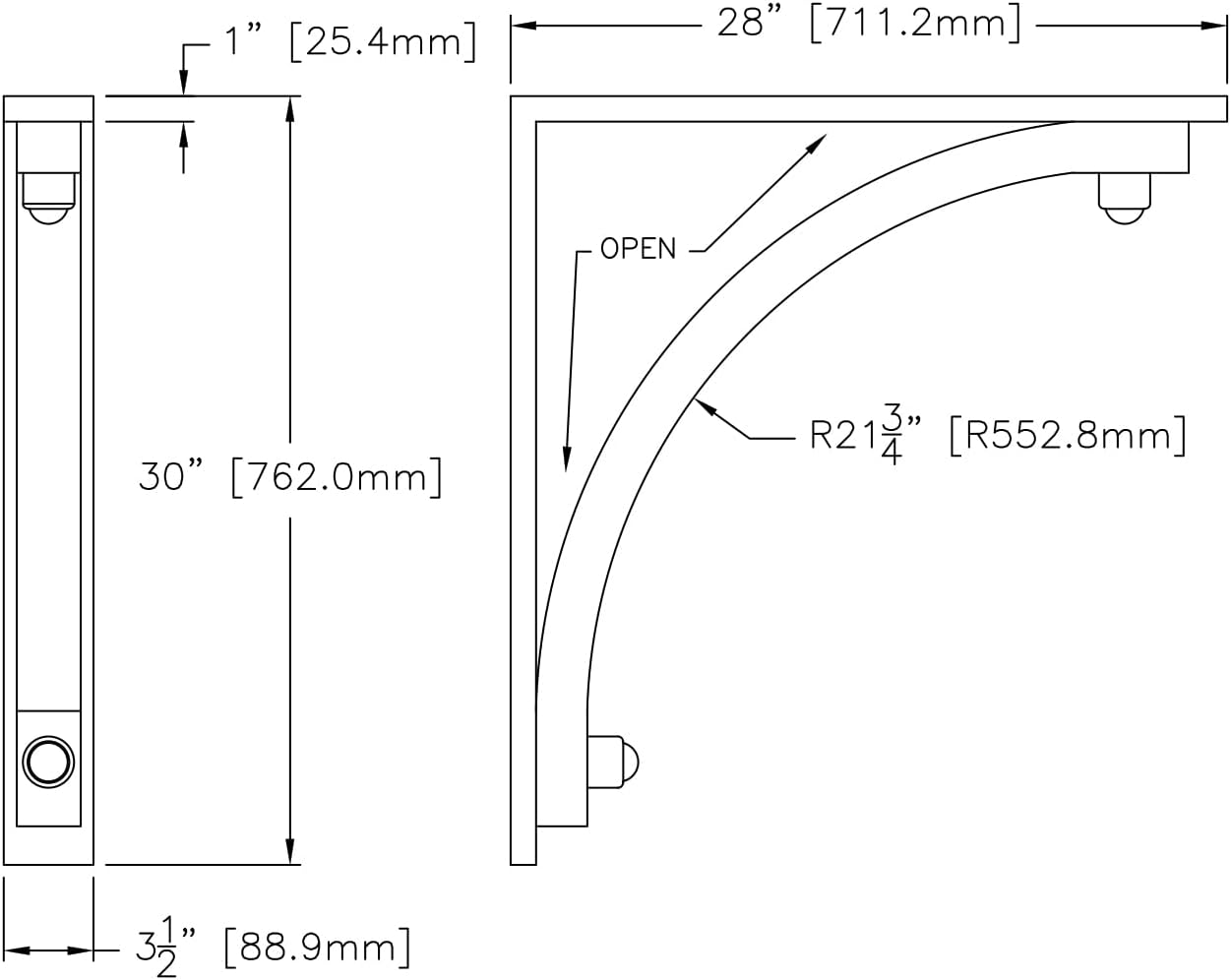 Fypon Premium Architectural Brackets Decorative Smooth Cove/Arch Style | Low Maintenance Interior & Exterior Use | 3.5" Width x 30" Height x 28" Projection | BKT28X30 30" 28" 3 1/2"