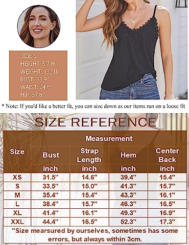 Hotouch Black Tank Top Women Summer Tops V Neck Casual Sleeveless Cami Floral Trim Top Loose Black L #TOP4