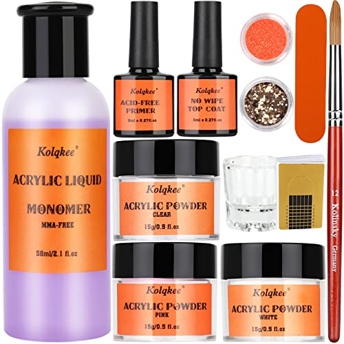 Acrylic Nail Kit with Nail Primer and Top Coat, Acrylic Powder and Liquid Monomer Set with Kolinsky