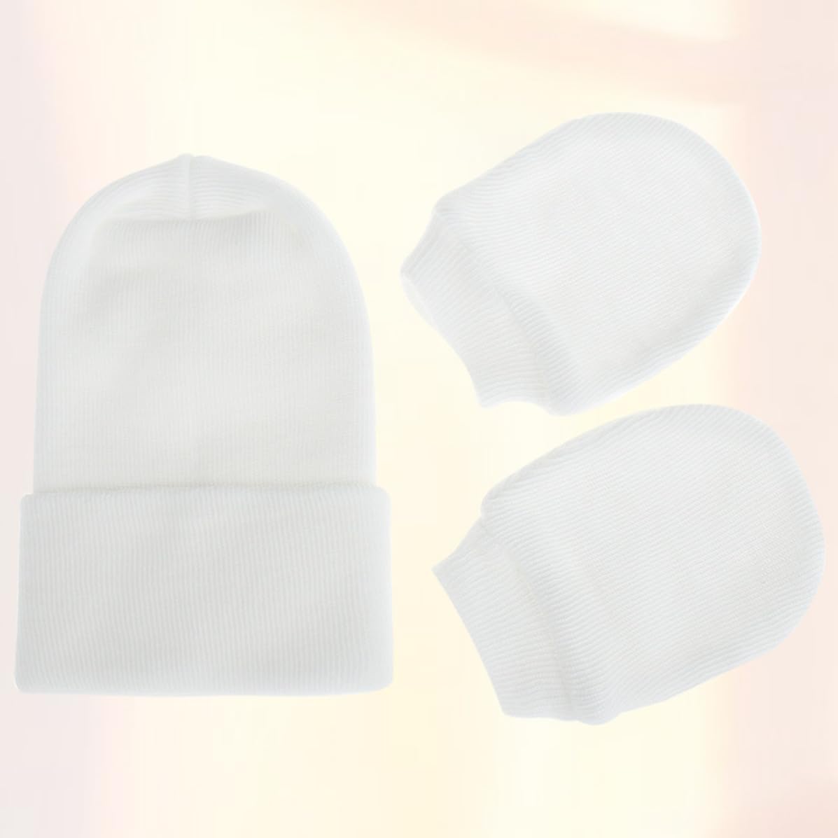 Xmas Newborn Baby Cap and Gloves Set, Cotton Beanie for Cold Weather White