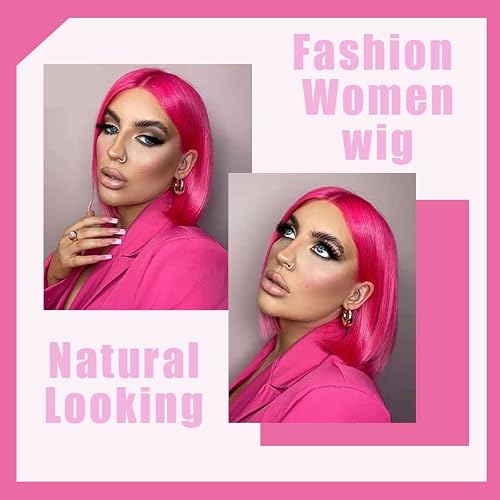 Enilecor Hot Pink Wigs, Colorful Bob Wig For Women Hair Replacement Wigs, Short Straigh Colored Bob Cut Wigs Natural Pastel Heat Resistant Synthetic Pink Wigs For Women Cosplay Party Wigs #TOP1