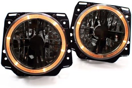 PROMOTORING For 85-92 VW GOLF MK2 E-CODE 7" ROUND ANGEL EYE CROSSHAIR HEADLIGHTS - CRYSTAL SMOKE