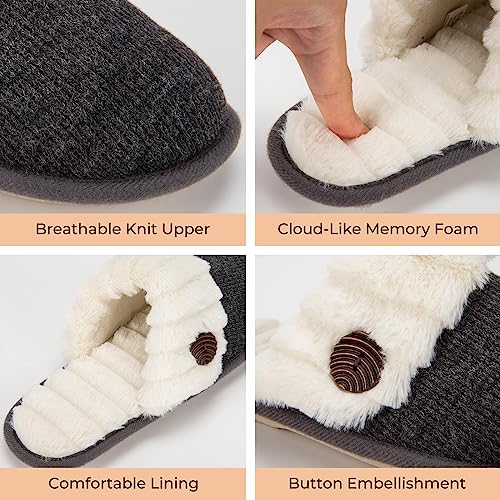 Hometop Women's Cute House Slippers For Ladies Memory Foam Indoor Outdoor Slip On Bedroom Soft Home Shoes With Fuzzy Knitted Faux Fur (37-38 (Us Women抯 7-8), Dark Gray) #TOP3