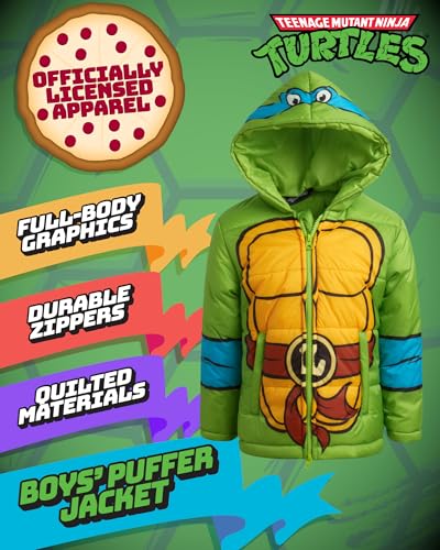 Teenage Mutant Ninja Turtles Boys Puffer Jacket - TMNT Graphic Quilted Ski Jacket with Hood for Toddler and Little Boys2