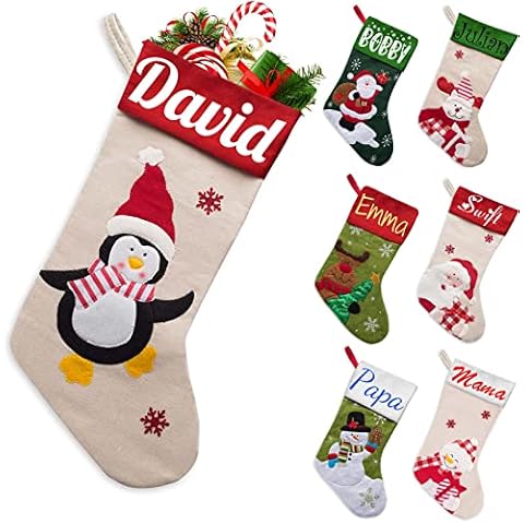Xsersao Christmas Stockings Personalized Set of 1 2 3 4 7 Family Custom Name Christmas Stocking Customized Xmas Gift for Kid Dad, Mom (Santa, Penguin, Snowman, Reindeer) Cover