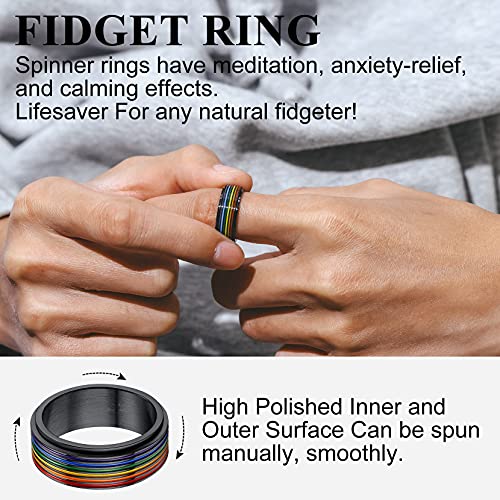 Richsteel LGBT Pride Ring for Men 7.8mm Enamel Rainbow LGBTQ Fidget Rings Size 12 - Thumbnail 4