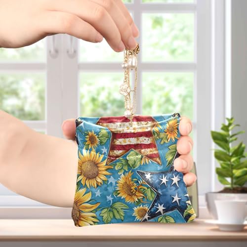 Coin Purse for Women American Flag Sunflower Star Coin Pouch Change Holder PU Leather Mini Wallet Portable Coin Bag Money Pocket4