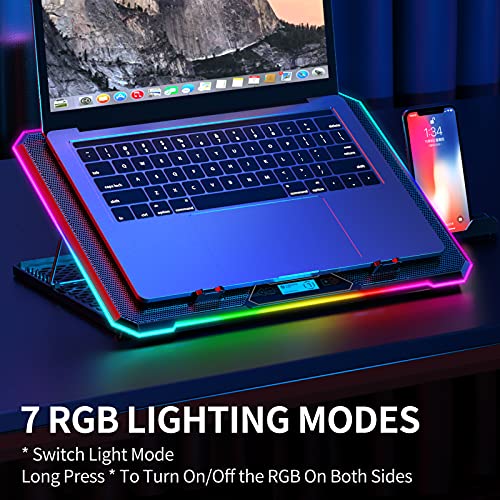 Kyolly Rgb Laptop Cooling Pad Gaming Laptop Cooler, Laptop Fan Cooling Stand With 6 Quiet Cooling Fans For 15.6-17.3 Inch Laptops, 9 Height Stand, Led Lights & Lcd Screen, 2 Usb Ports, Lap Desk Use #TOP2