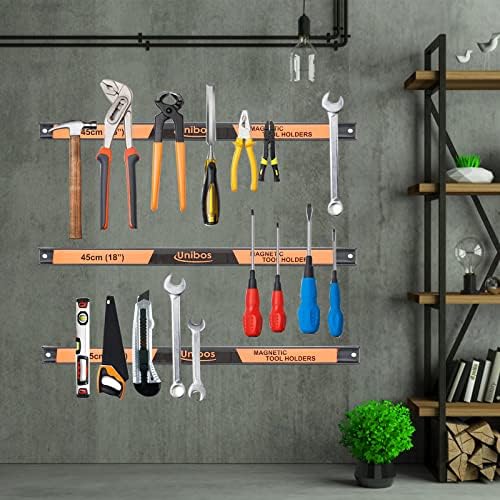 Unibos Magnetic Tool Holder Rack Set of 3 - 24 Inch Heavy Duty Garage Wall Holder Strip for Tools - Tool Bar with Magnet for Screwdriver Wrench (18 Inches)