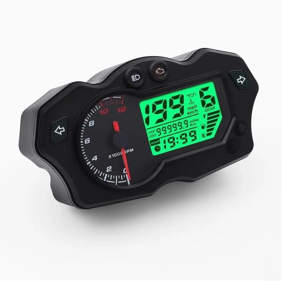Motorbike Digital Tachometer Digital Motorcycle Tachometer Oil Gauge Tachometer Cluster Turn Signal Light Indicator 7 Colors Adjustable