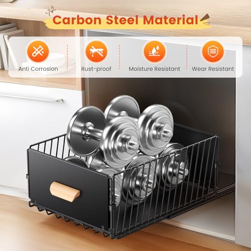 Telescopic Drawer, Extendable Drawer for Kitchen Cabinets, Slide Out Cabinet Organiser with Handle & Adhesive for Kitchen Pantry, No Drilling 23.5 x 39.5 x 19.5 cm, 2 Packs - immagine 5