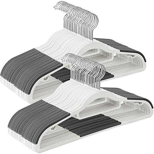 SONGMICS Kleiderbügel 50er Set, Bügel aus Kunststoff, rutschfest, platzsparend, Dicke 0,5 cm, 42 cm lang, um 360° drehbarer Haken in Silber, weiß-dunkelgrau CRP020W02