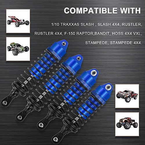 Ogunke Rc 4Pcs Aluminum Front & Rear Rc Shocks For Traxxas 1/10 Rc Truck Slash 2Wd/4X4 Shocks Rustler 4X4 Shocks Stampede 4X4 Shocks Hoss 4X4 Replace 5862 (Blue) #TOP3