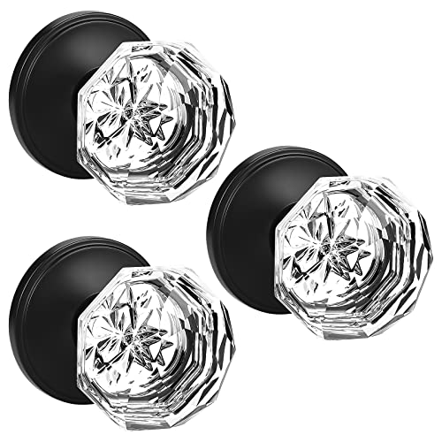 Orger Juego de 3 pomos para puerta de balcón, despensa, de cristal auténtico con base plana negra, perillas para maniquí de interior inactivo sin función Cover