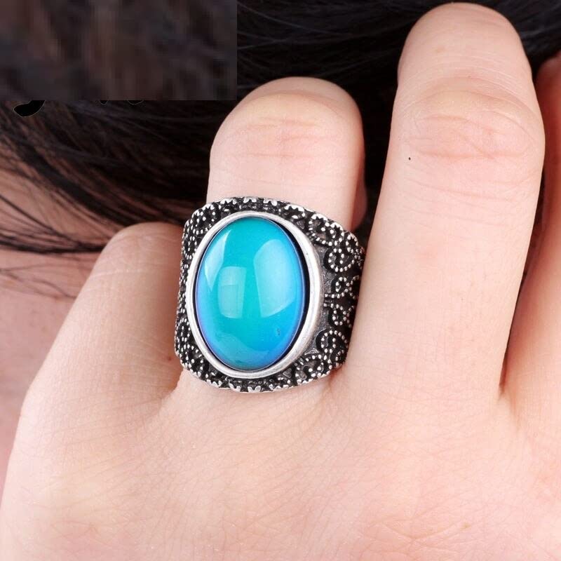 LOKILOKI 2 Uds Anillos De Estado De Ánimo Que Cambian De Color Chapados En Plata Antigua Que Cambian La Temperatura del Color Conjunto De Anillos De Sensación De Emoción para Mujeres/Hombres