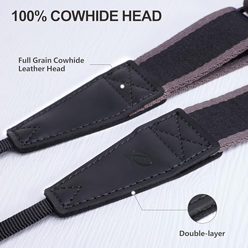Image of Padwa Lifestyle Adjustable Camera Strap - 1.5 inch Full Grain Leather Ends Camera Straps for Photographers, Adjustable Neck Shoulder & Crossbody Cotton Strap Quick Release for Cameras and Binoculars