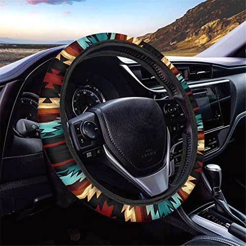 CLOHOMIN Red Aztec Car Steering Wheel Cover Navajo Tribal Southwest Native American Geometry Steering Wheel Wrap Cover Protector for Women Men Comfortable Sweat-Absorbent for SUV Truck Van Sedans