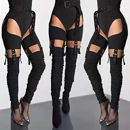 Detogni Women's Fashion Over The Knee Belted Pointed Toe Long Boots Sexy Buckle Strap Side Zipper Block Heels ​Thigh High Boots (Black Us11) #TOP6