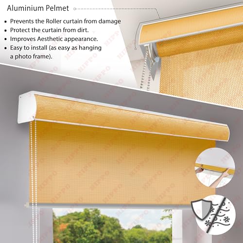 Image of HIPPO 180 GSM HDPE Outdoor Balcony Roller Blind, UV & Dust Protection Corded Roll Up and Down Light Filtering Blinds for Garden (Sunny-Yellow, 3FTX7FT)