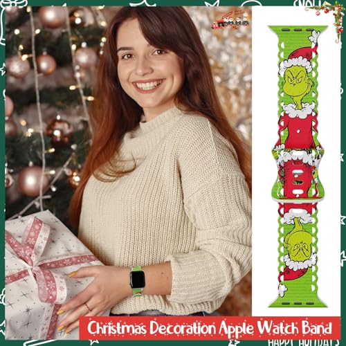 Image of Compatible with Apple Watch Band 41mm 40mm 38mm 49mm 45mm 44mm 42mm Women Girl, Christmas Hollow Soft Silicone Sports Strap For iWatch Ultra SE Series 10 9 8 7 6 5 4 3 2, Green -42