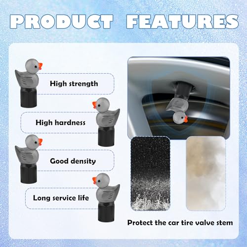 4PCS Auto Tire Valve Stem Caps,Glow in The Dark Cute Duck Valve Caps for Car Tires,Universal Car Tire Air Caps Replacement Car Decorations for Most Trucks Motorcycles Bicycles (Black)